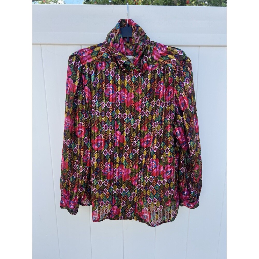 VTG Collections by Josephine Button Up Long Sleeve Blouse Colorful Size 1X 2X